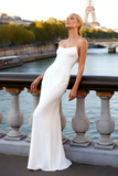 Simple White Spaghetti Straps Mermaid Long Bridal Dress