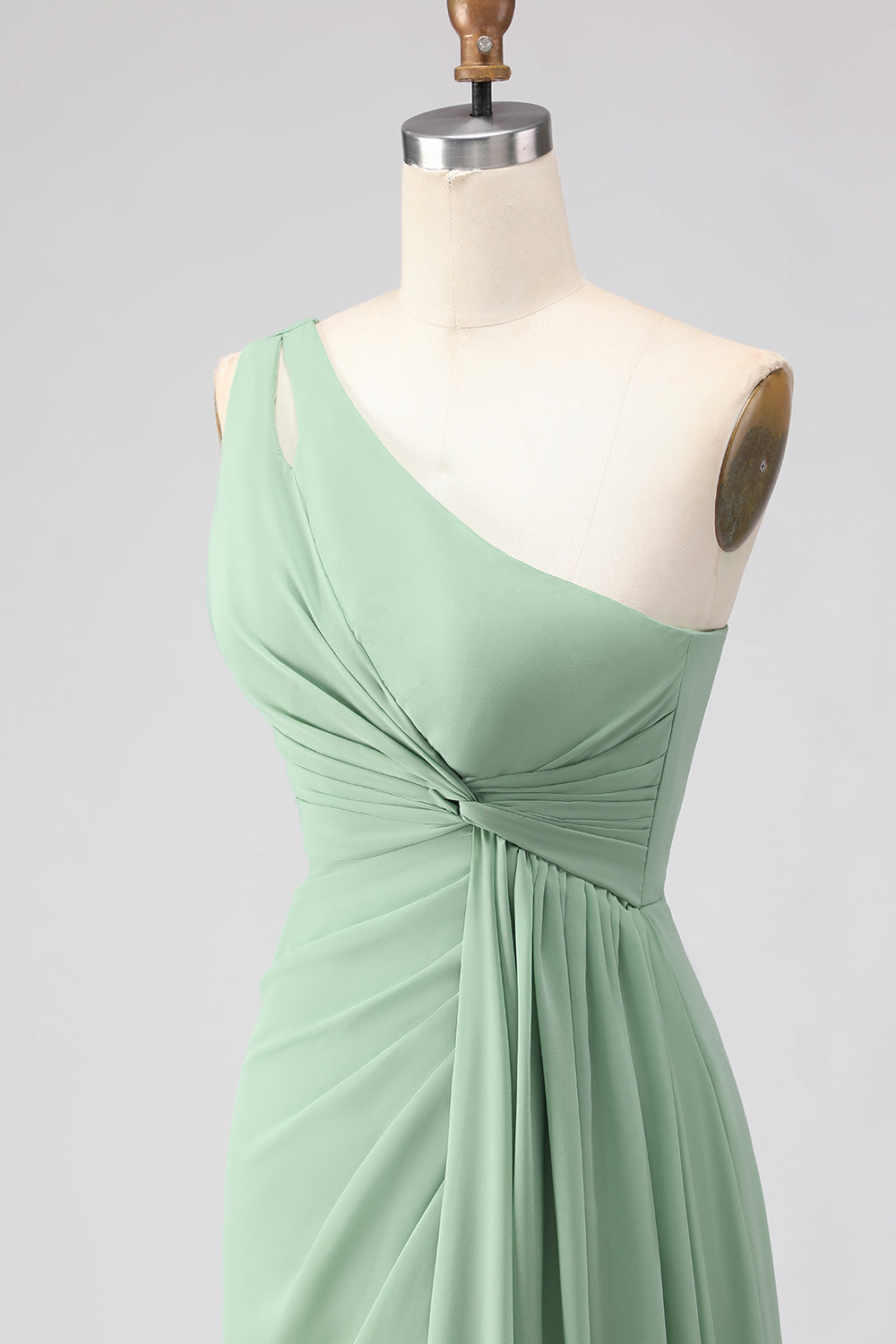 Navy One Shoulder A Line Ruched Long Bridesmaid Dress with Slit