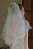 Ivory Tulle Short Bridal Veil with Pearls