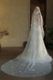 Ivory Tulle Long Wedding Veil with Butterflies