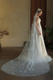 Ivory Tulle Long Wedding Veil with Butterflies