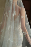 Ivory Tulle Long Wedding Veil with Butterflies