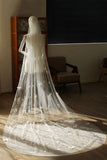 Ivory Tulle Long Wedding Veil with Butterflies