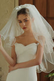 Ivory Bow Tulle Short Wedding Veil