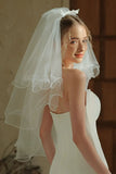 Ivory Bow Tulle Short Wedding Veil