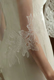 Ivory 1 Tier Floral Tulle Midi Wedding Veil with Appliques