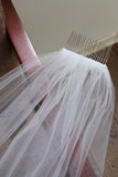 Ivory 1 Tier Floral Tulle Midi Wedding Veil with Appliques