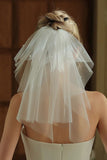 Ivory Pearls Tulle Short Bridal Veil