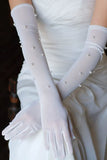 White Tulle Bridal Gloves with Pearls
