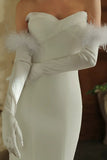 White Bridal Gloves with Feathers