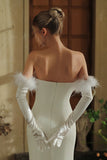 White Bridal Gloves with Feathers