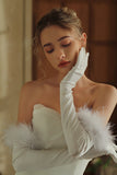 White Bridal Gloves with Feathers