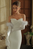 White Bridal Gloves with Feathers