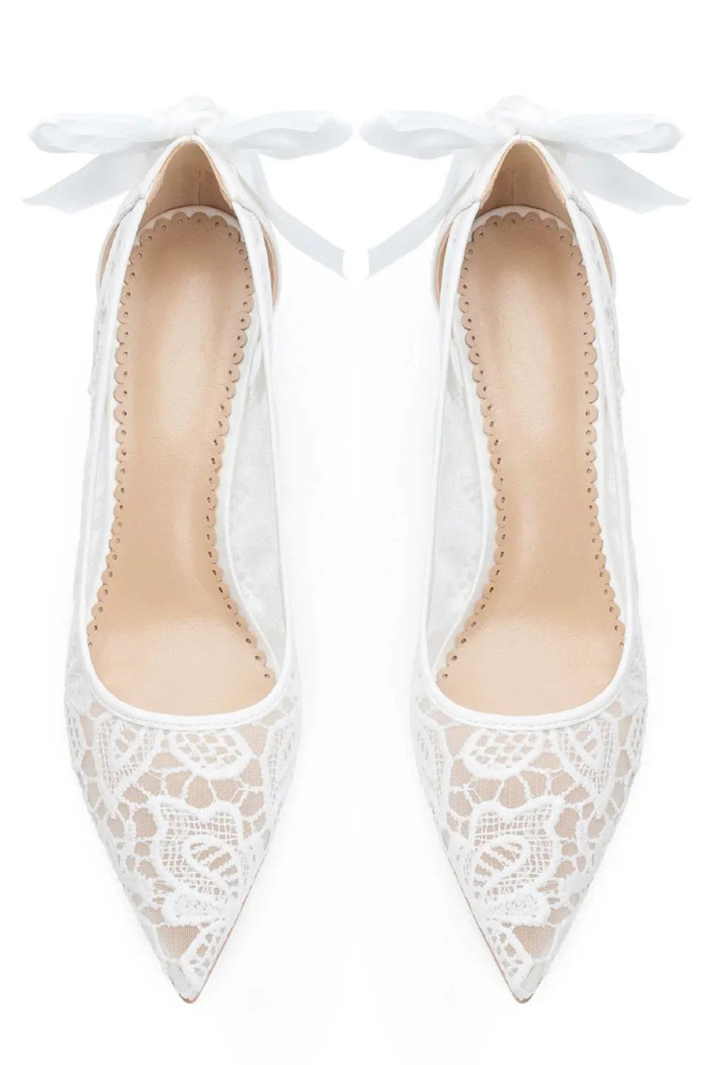 Ivory Lace Up Pointed Toe Stiletto Pump Bridal Heels