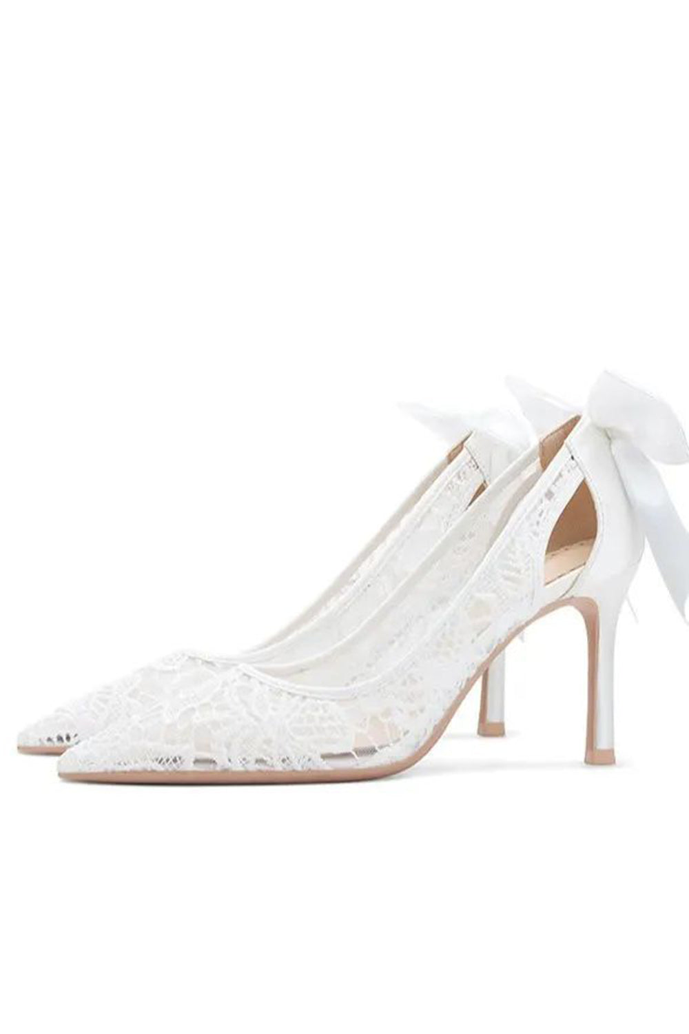 Ivory Lace Up Pointed Toe Stiletto Pump Bridal Heels