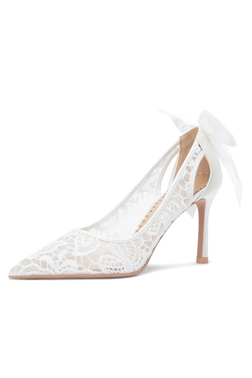 Ivory Lace Up Pointed Toe Stiletto Pump Bridal Heels