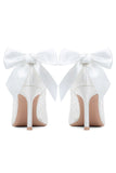 Ivory Lace Up Pointed Toe Stiletto Pump Bridal Heels