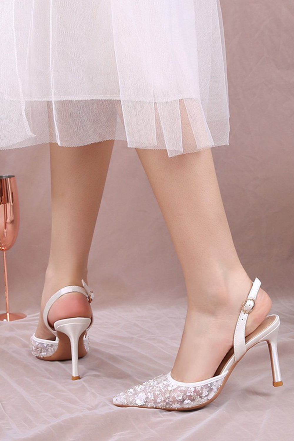 Ivory Lace Pointed Toe Pump Wedding Stiletto Heels