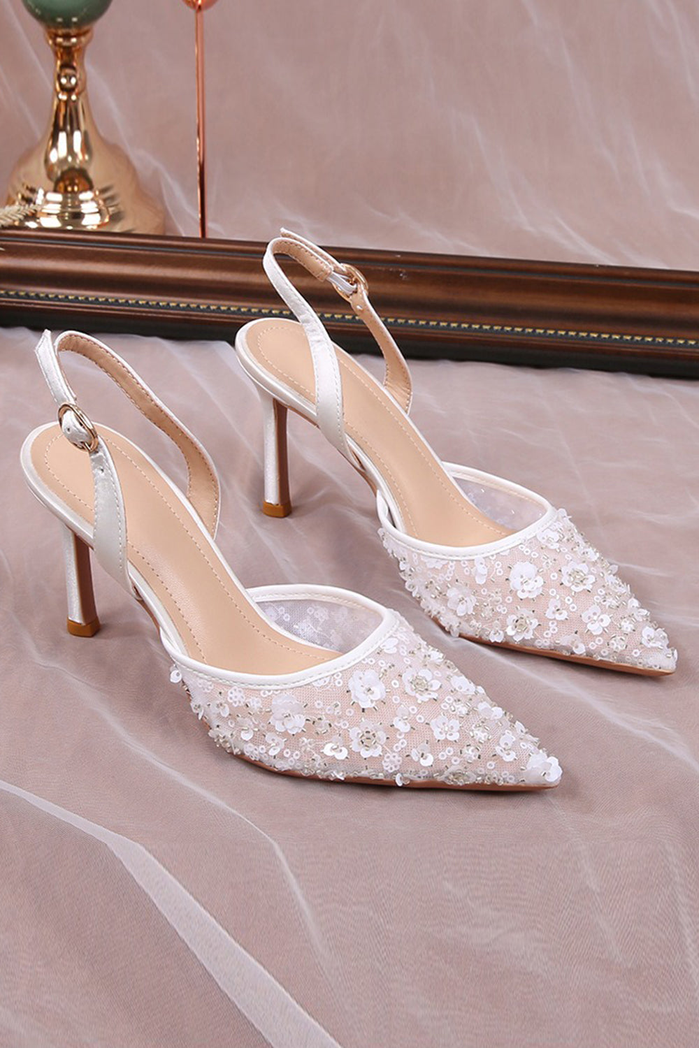 Ivory Lace Pointed Toe Pump Wedding Stiletto Heels