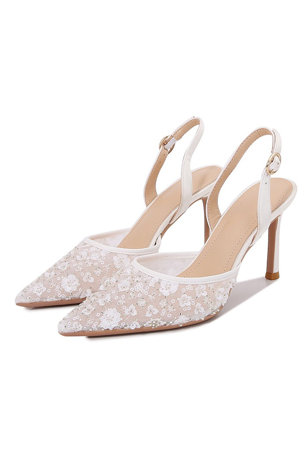Ivory Lace Pointed Toe Pump Wedding Stiletto Heels