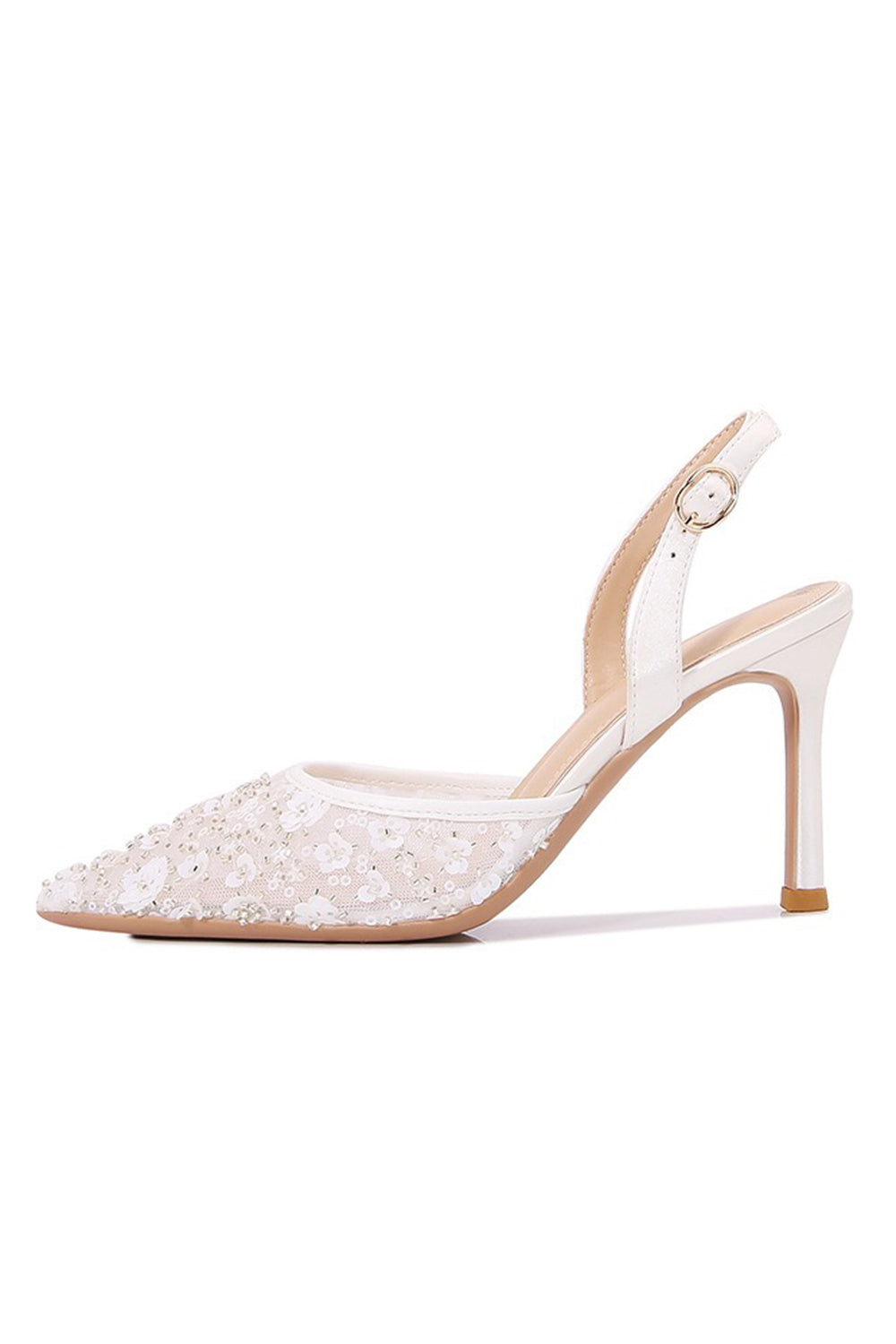 Ivory Lace Pointed Toe Pump Wedding Stiletto Heels