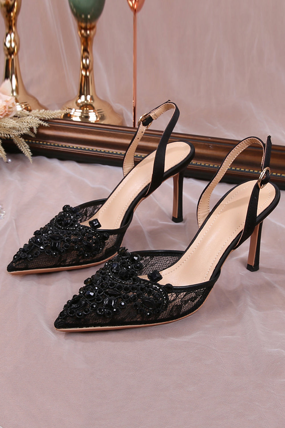Ivory Lace Appliqued Pump Pointed Toe Wedding Heels