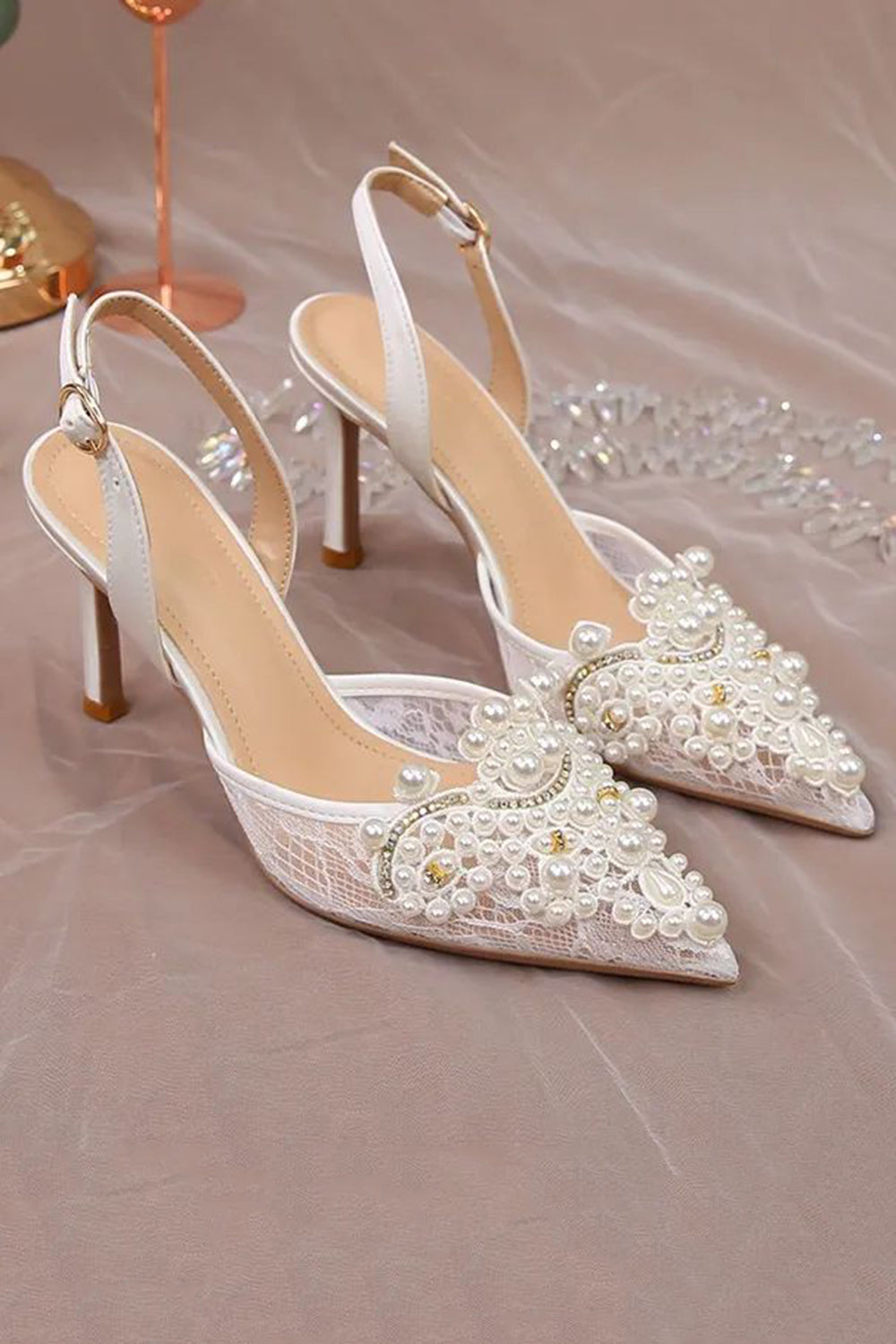 Ivory Lace Appliqued Pump Pointed Toe Wedding Heels