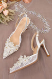 Ivory Lace Appliqued Pump Pointed Toe Wedding Heels
