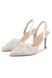 Ivory Lace Appliqued Pump Pointed Toe Wedding Heels