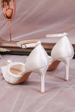 Ivory Point Toe Lace Pump Wedding Stiletto Heels with Pearls