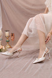 Ivory Pointed Toe Satin Pump Wedding Heels with Bow