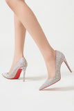 Sparkly Silver Sequin Pointed Toe Stiletto Pump Wedding Heels