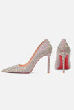 Sparkly Silver Sequin Pointed Toe Stiletto Pump Wedding Heels