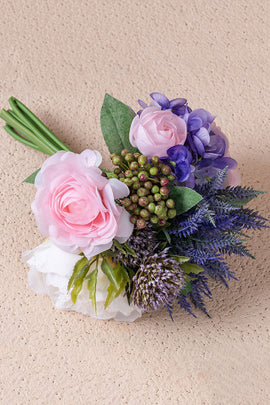 Purple Hand Holding Artificial Flower Bridal Bouquet