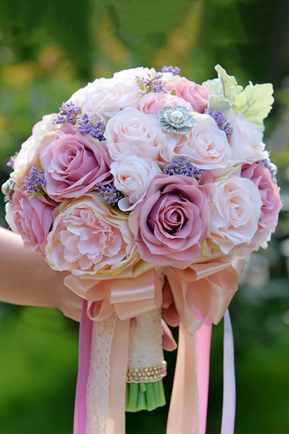 Blush Pink Artificial Hand Holding Bridal Bouquet