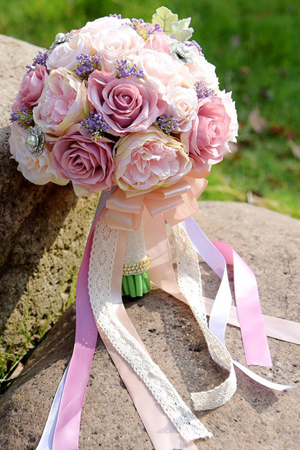 Blush Pink Artificial Hand Holding Bridal Bouquet