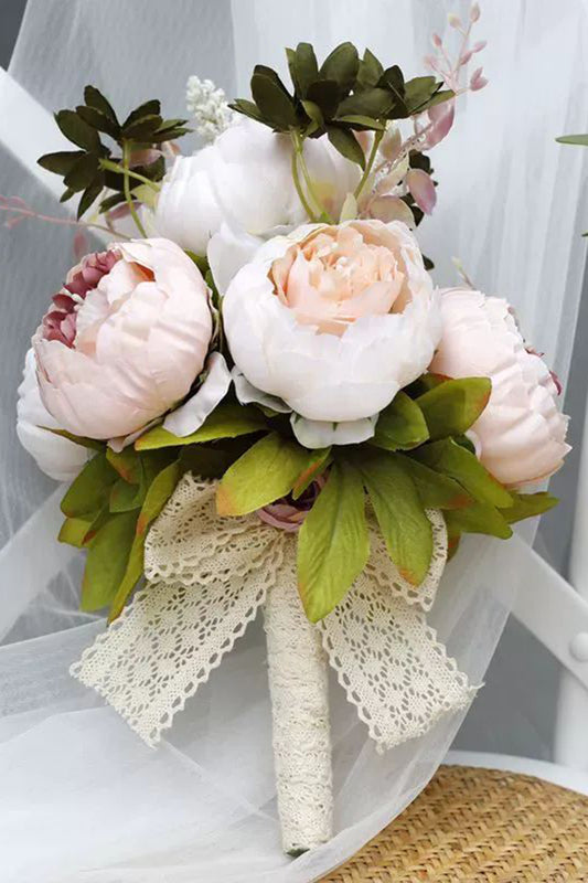 Blush Pink Hand Holding Flower Wedding Bouquet with Bow