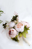 Blush Pink Hand Holding Flower Wedding Bouquet with Bow