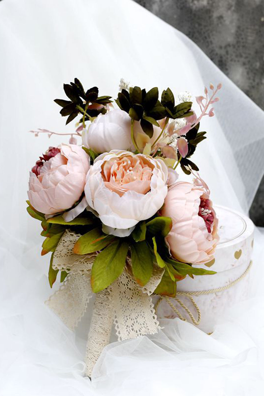 Blush Pink Hand Holding Flower Wedding Bouquet with Bow