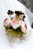 Blush Pink Hand Holding Flower Wedding Bouquet with Bow