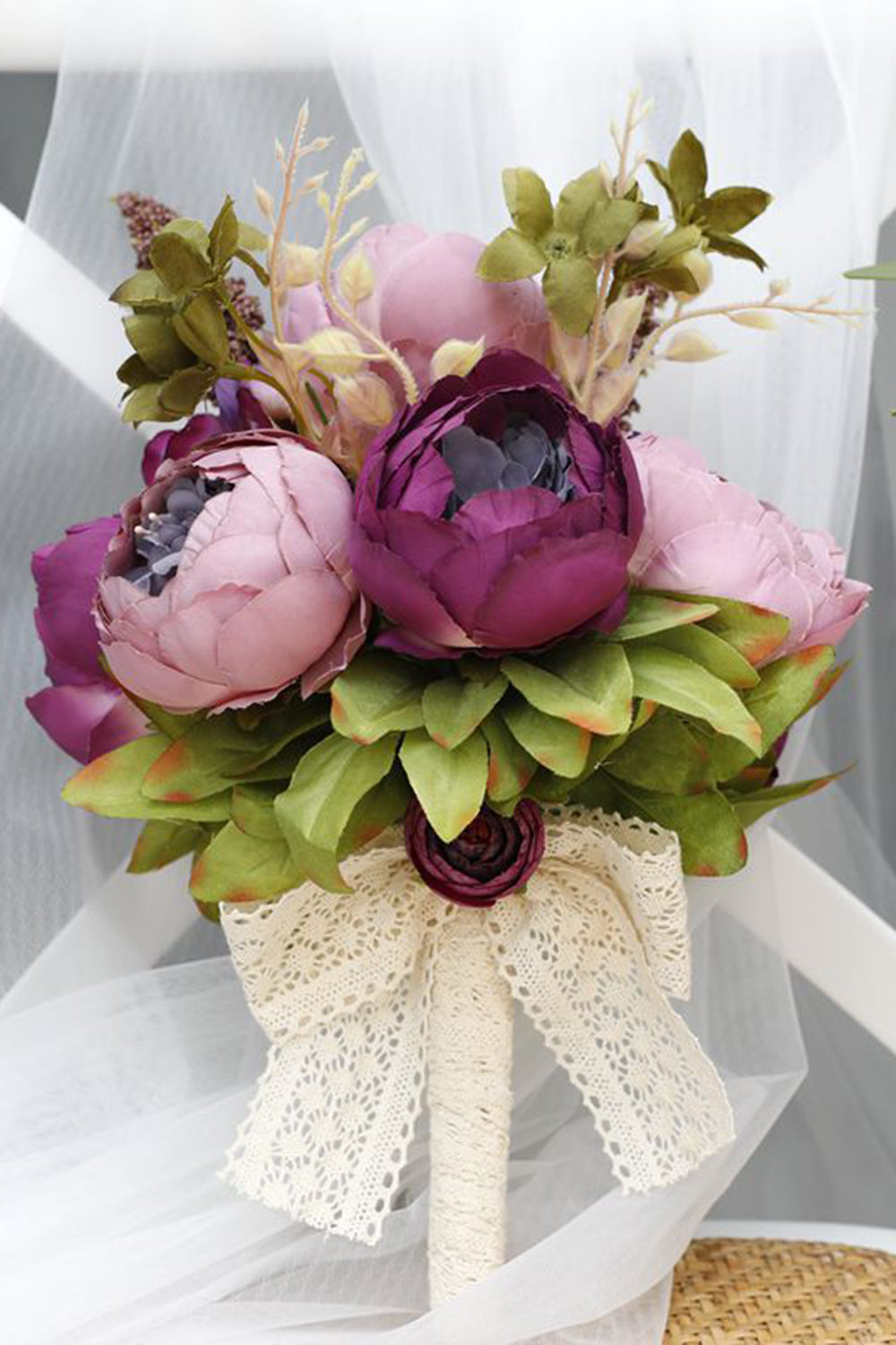 Blush Pink Hand Holding Flower Wedding Bouquet with Bow