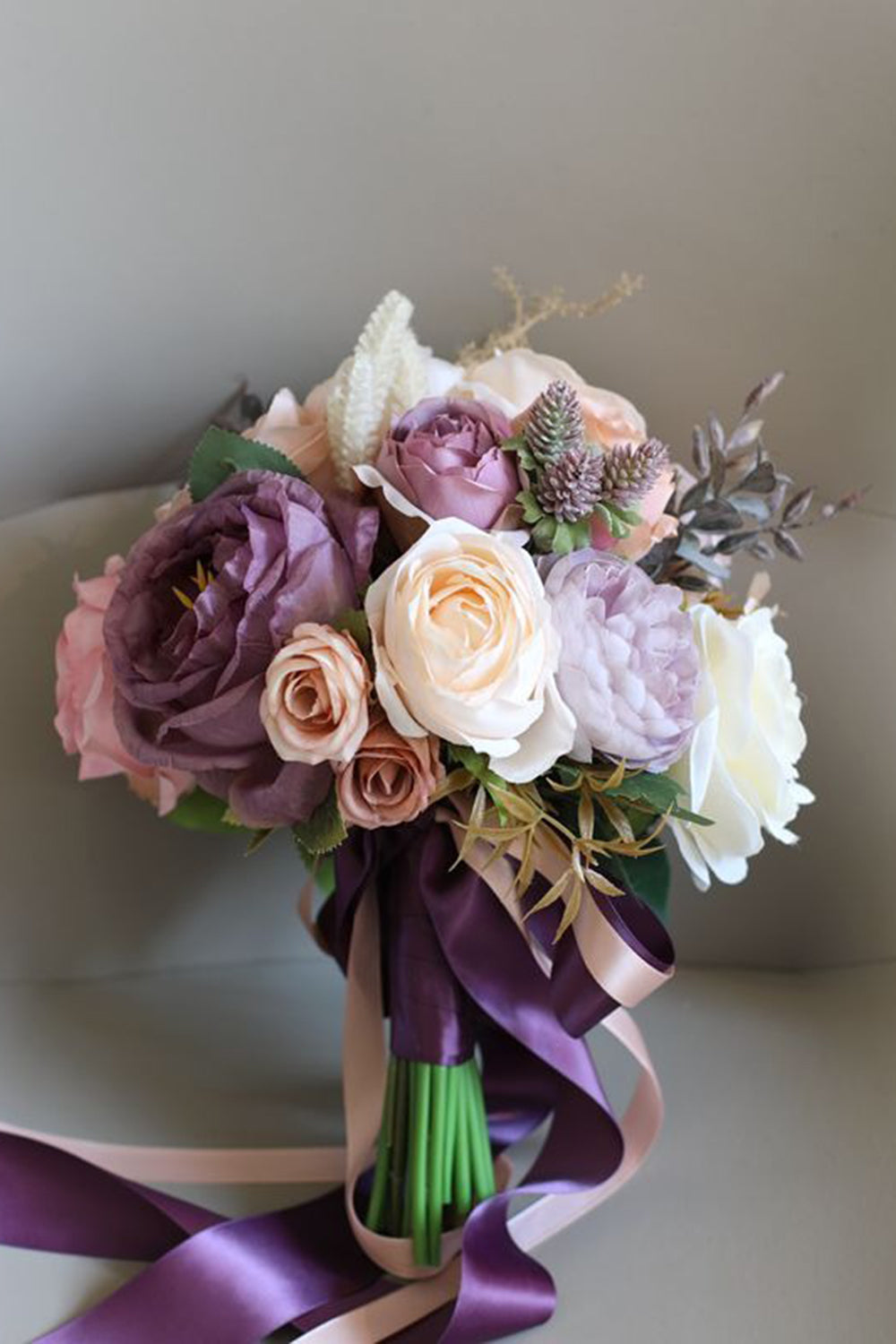 Purple Artificial Flower Bridal Bouquet