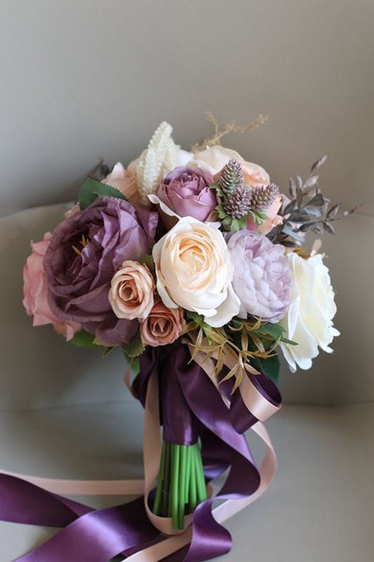 Purple Artificial Flower Bridal Bouquet
