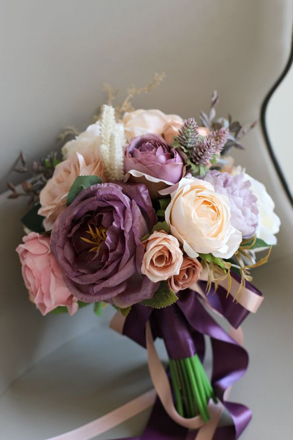 Purple Artificial Flower Bridal Bouquet