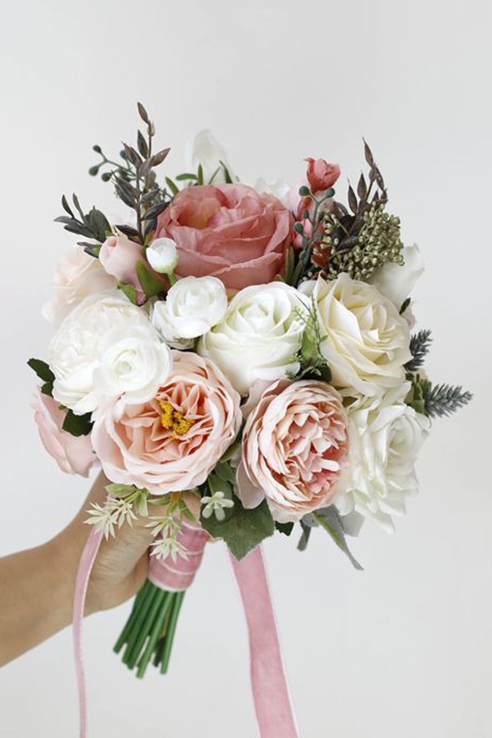 Candy Pink Hand Holding Wedding Bouquet
