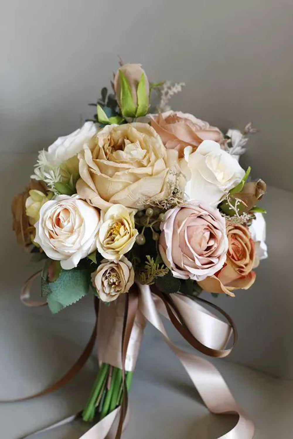 Champagne Hand Holding Flower Bridal Bouquet