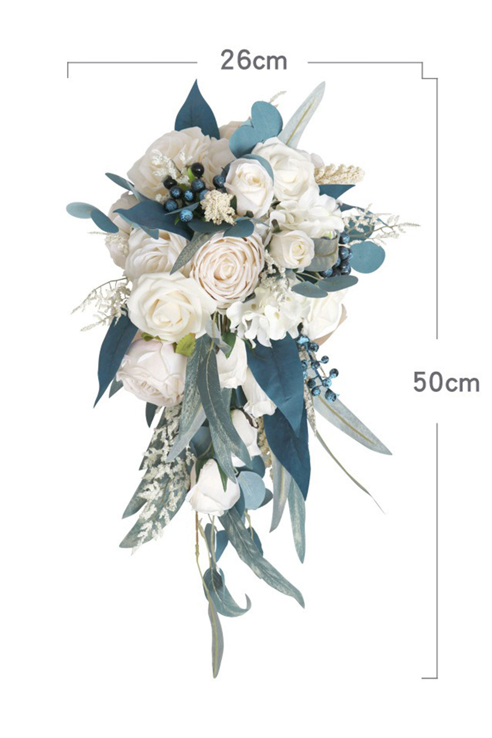 White and Blue Hand Holding Bridal Bouquet