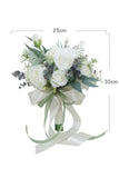 White Hand Holding Flower Bridal Bouquet with Bow