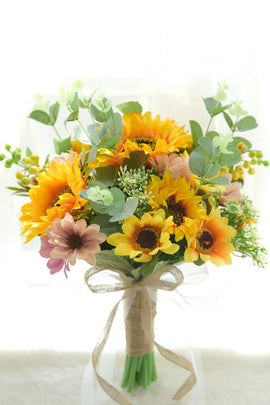 Yellow Hand Holding Bridal Bouquet with Bow