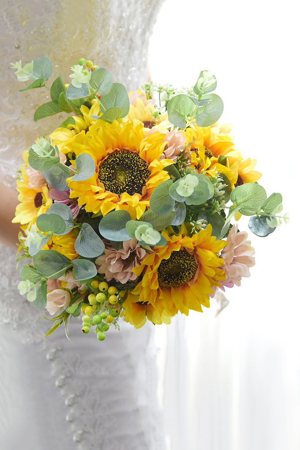Yellow Hand Holding Bridal Bouquet with Bow
